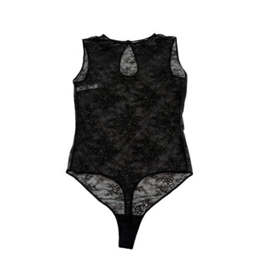 Auden NWT Black Floral Lace Bodysuit M Edgy Soft Grunge Tailored Minimalist Chic